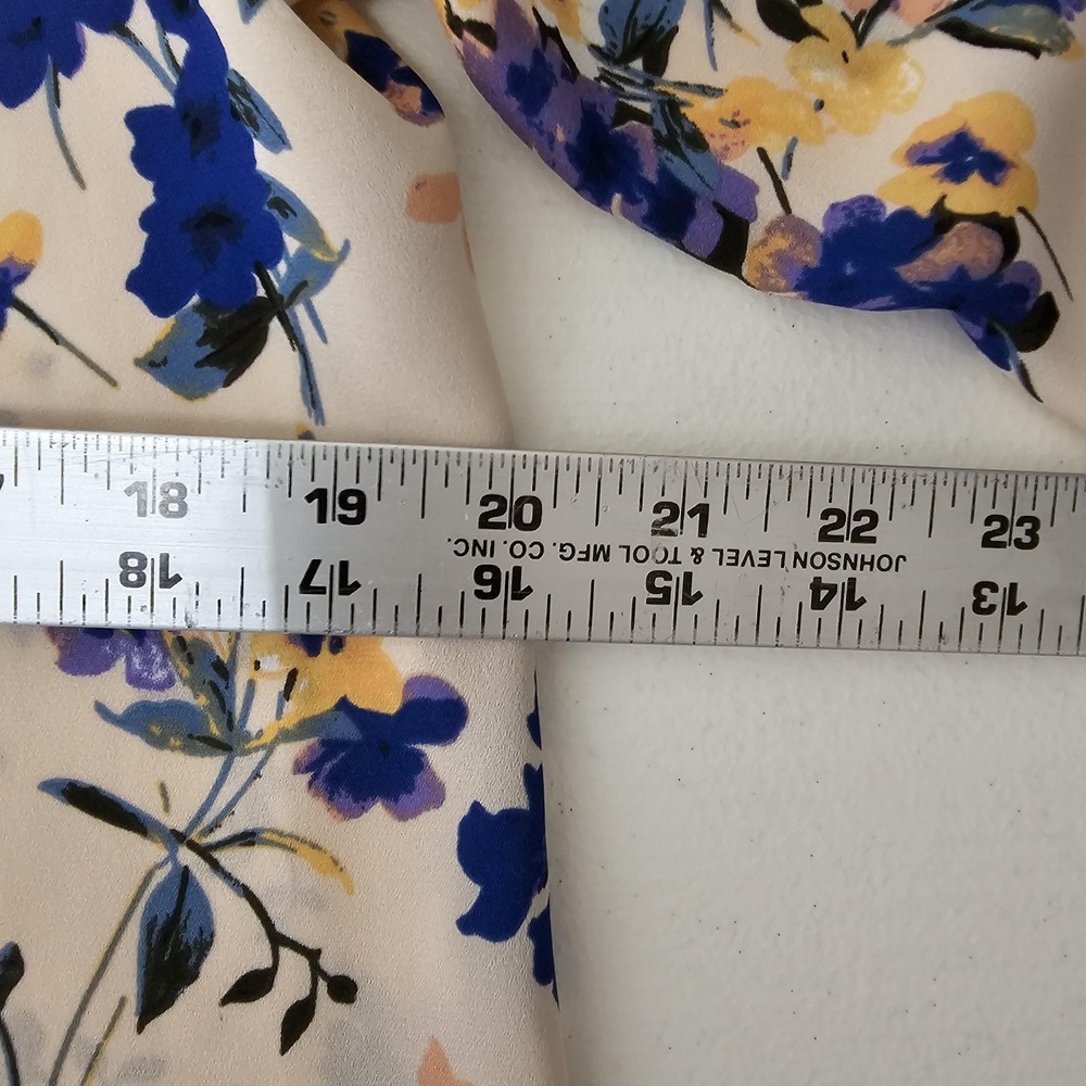 Adrianna Papell Blouse Womens Small Floral V Neck Long Sleeve Blue Yellow Top - Picture 5 of 11